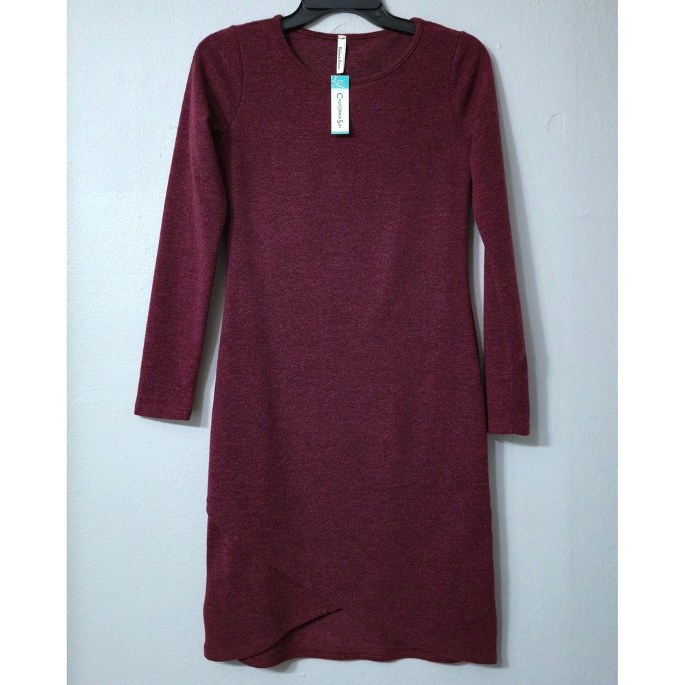 Beeson River Womens Burgundy Long Sleeve Tulip Hem Sweater Dress Small D3715-2